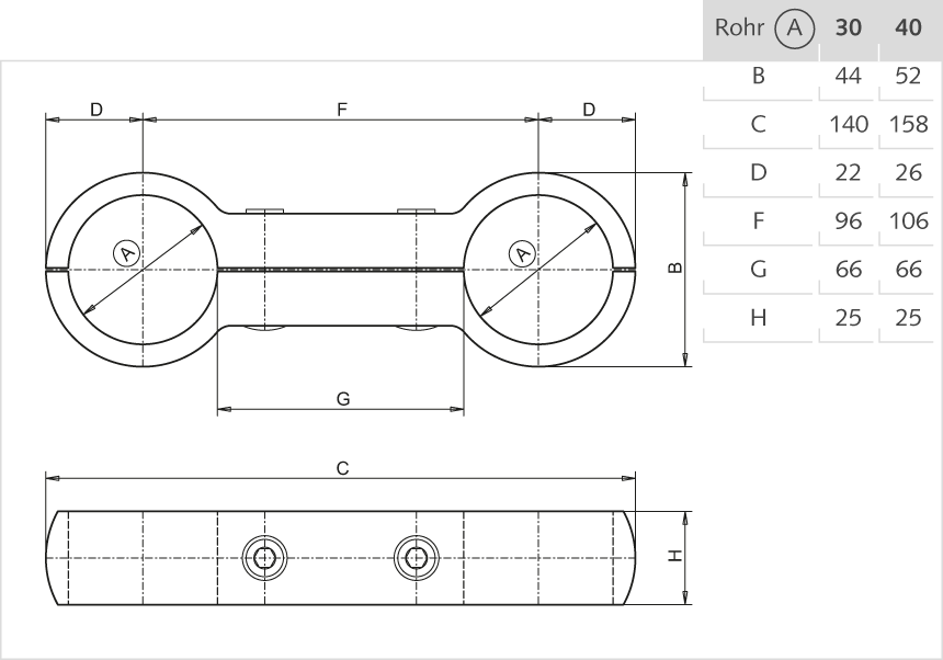 Doppelschelle Aluminium 40mm