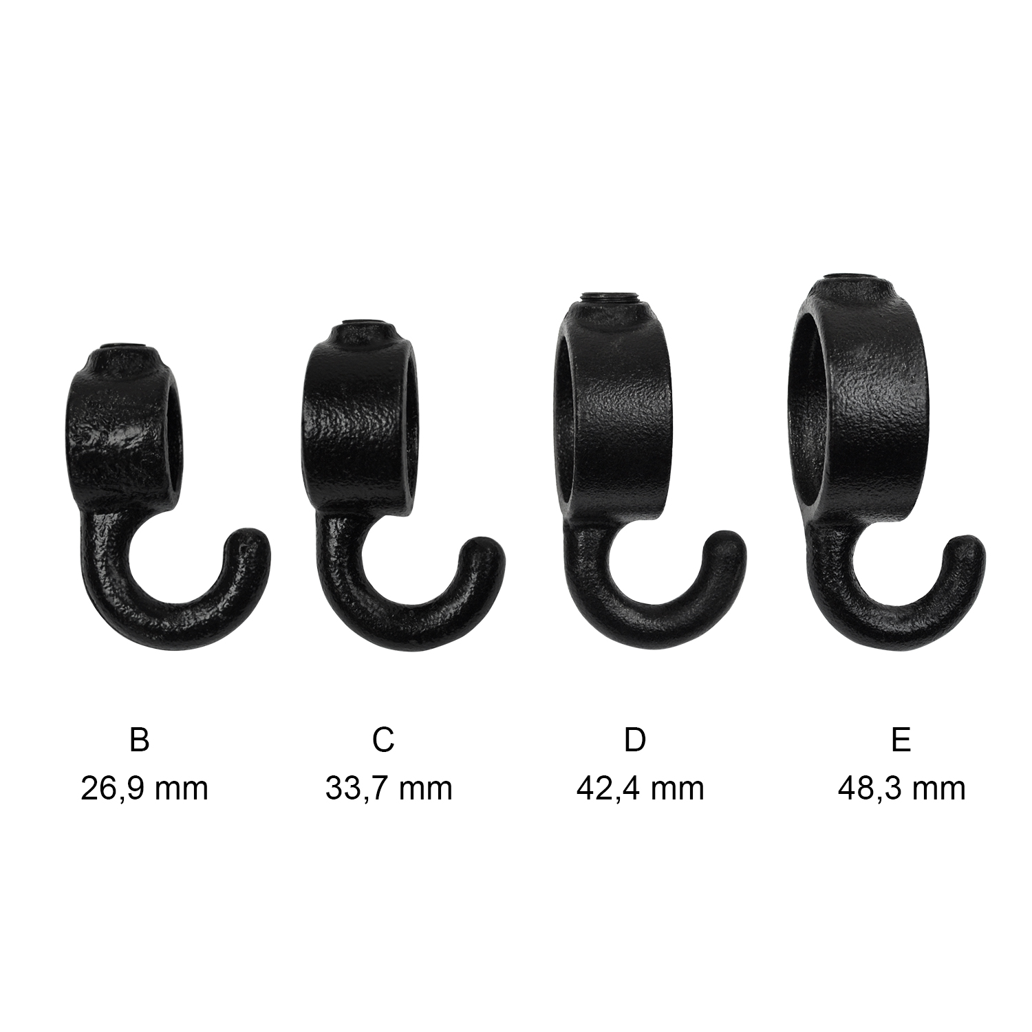 Stellring mit Haken, schwarz 26,9 mm (¾”)