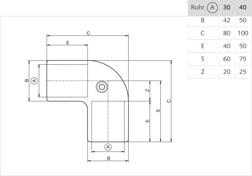 Kniestück Aluminium 90° 40mm
