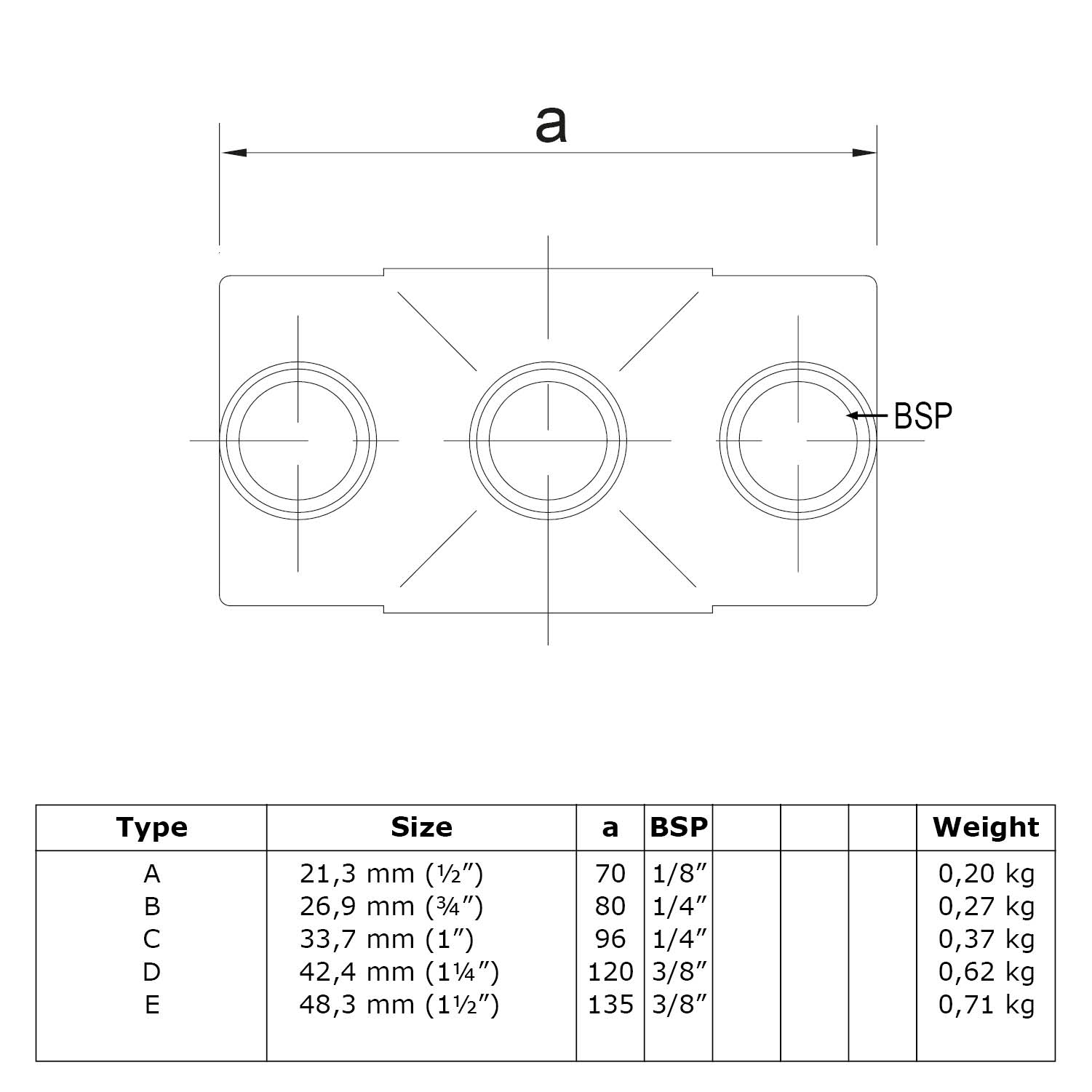Kreuzstück durchgehend schwarz 33.7 mm (1")