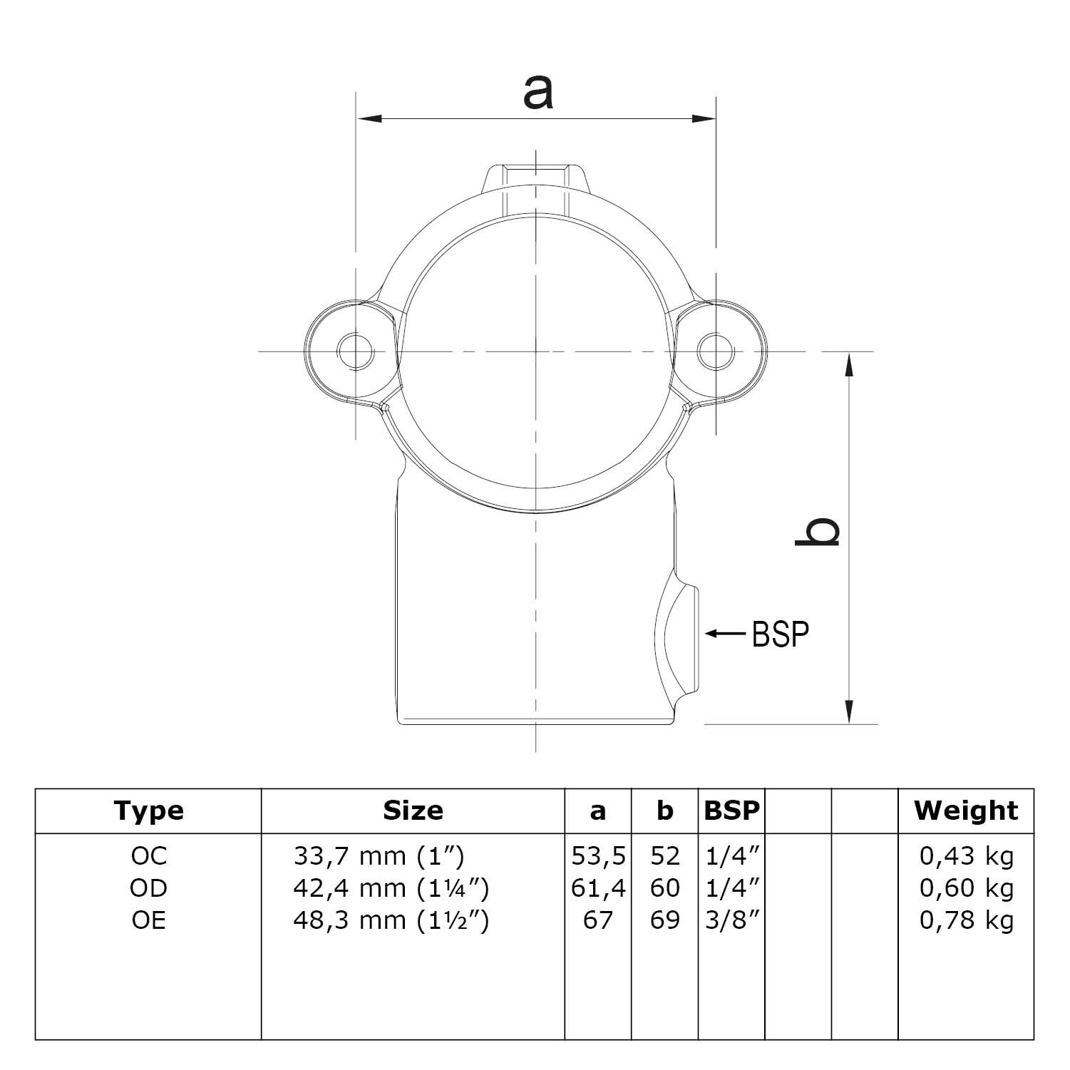 T-Stück, offen (klappbar) 42,4 mm (1¼”)