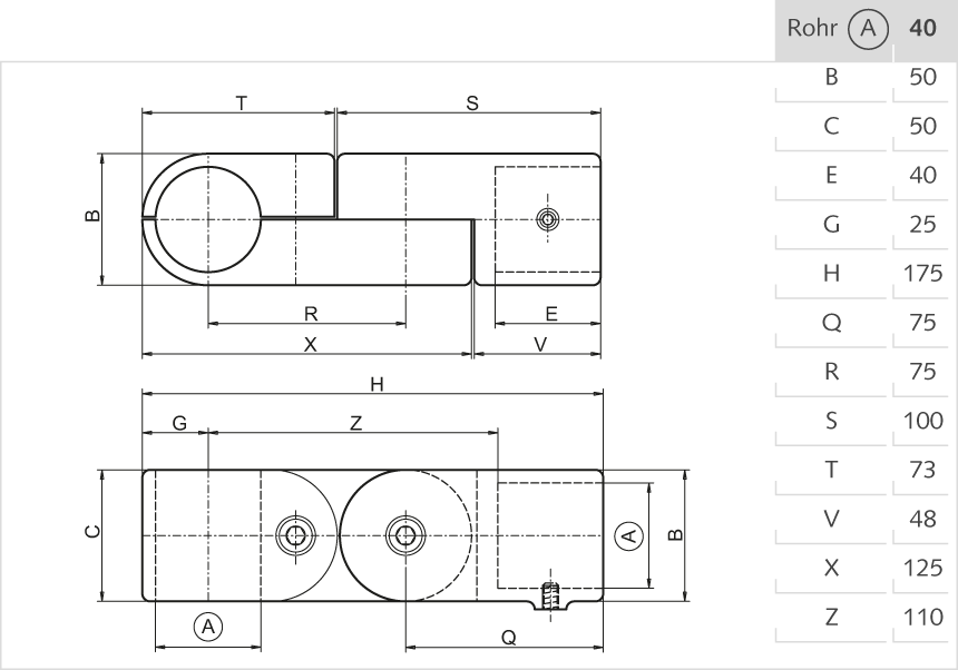 T-Gelenkstück Aluminium  40mm