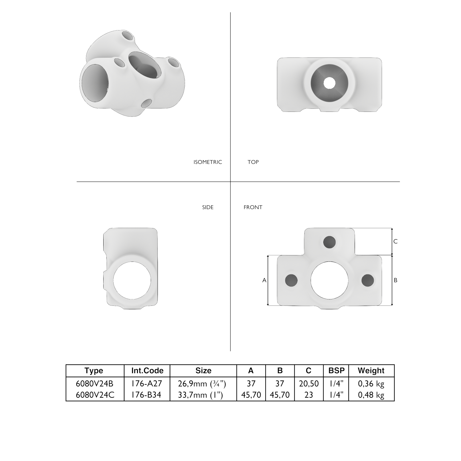 176-A T-Stück f Stützr - 26.9 mm braun