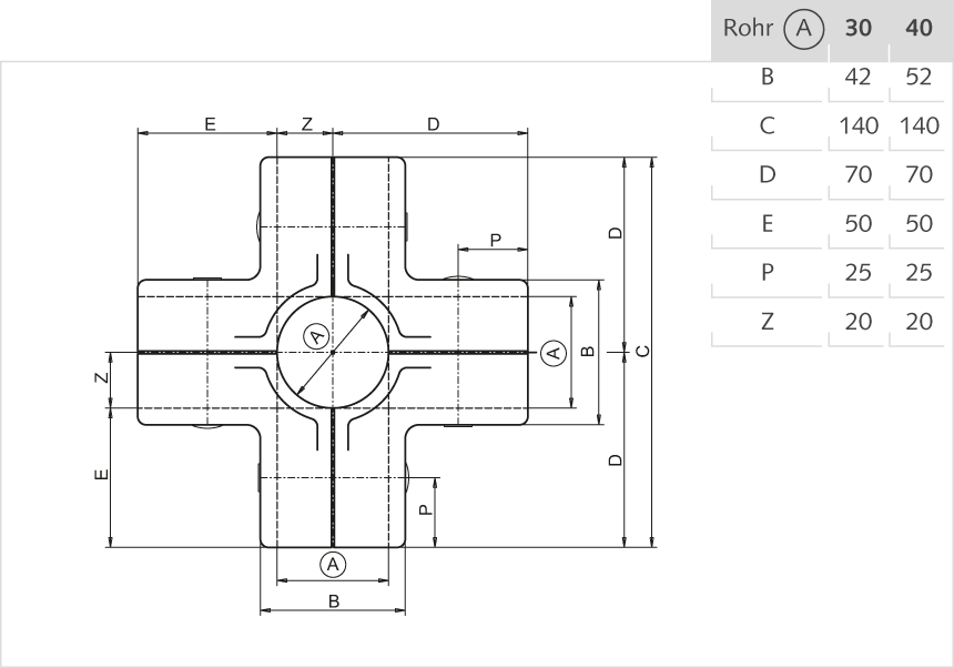 Kreuz-Verbinder Aluminium 40mm