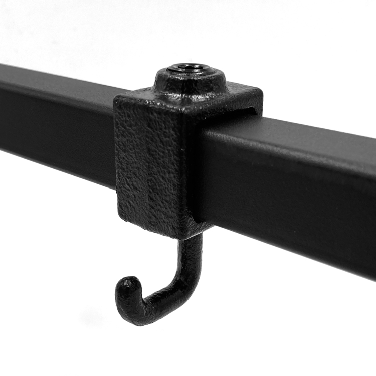 Stellring mit Haken verdreht -für quadratische Rohre, schwarz - 25 mm