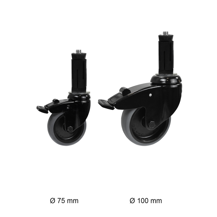 Schwenkrad schwarz mit Bremse Ø 75 mm (42,4 mm)