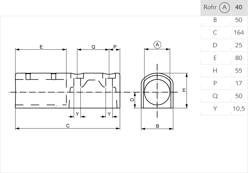 Rohrlager Aluminium 40mm