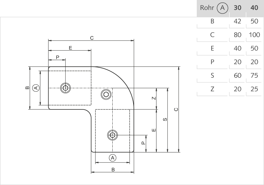 Kniestück Aluminium 90° 30mm
