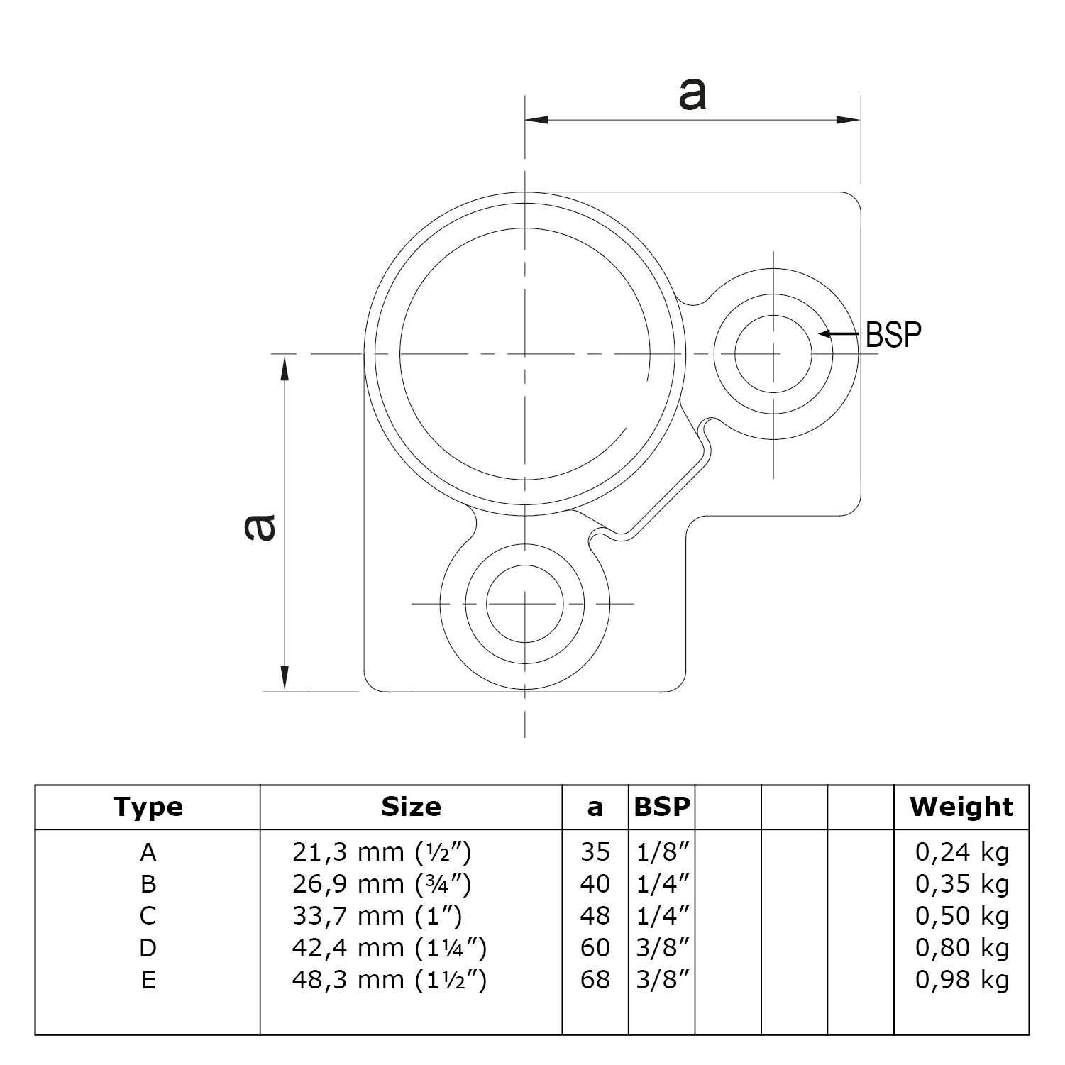 Dreiweg-Eckstück, 90° schwarz 33.7 mm (1")
