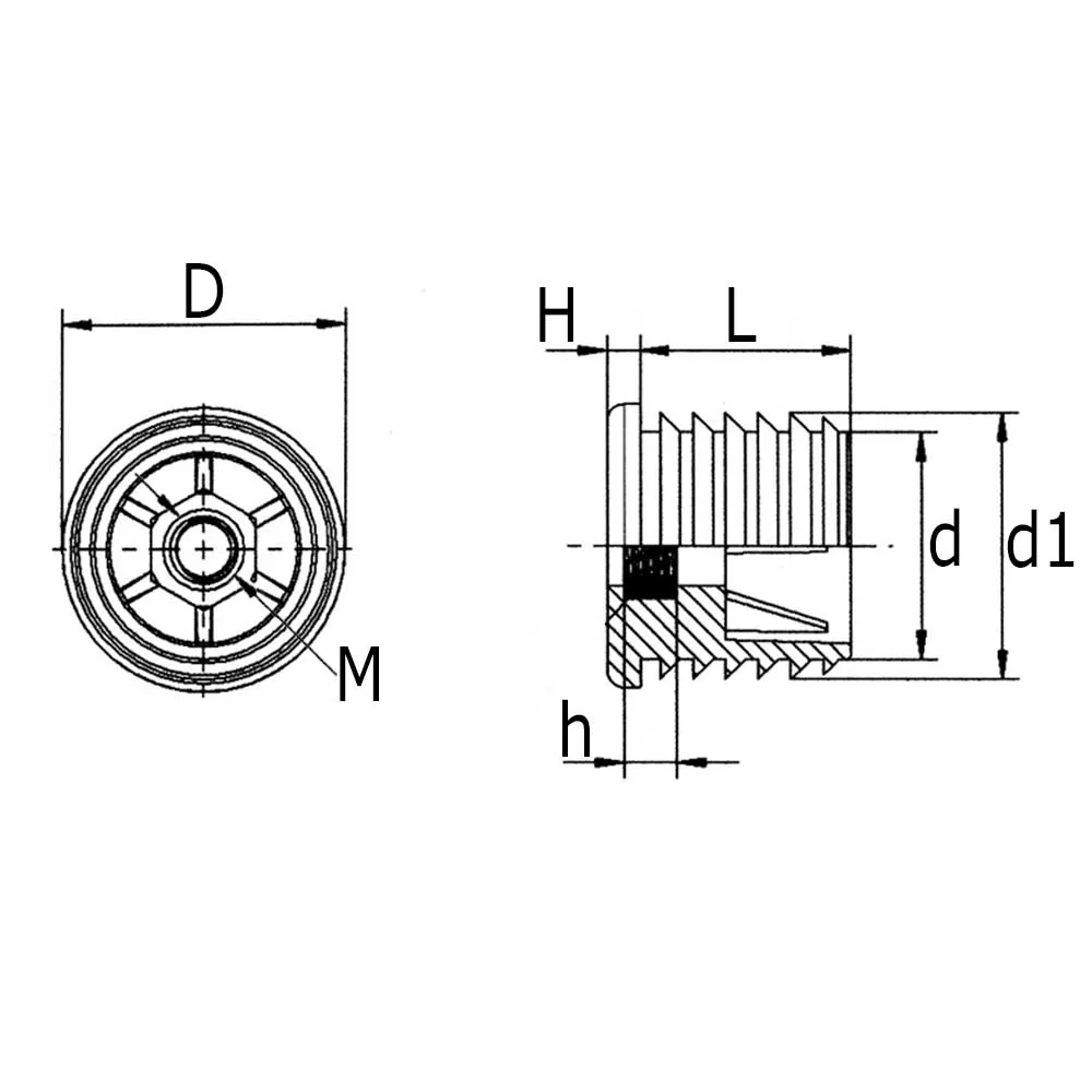 Gewindestopfen mit umspritztem Metallgewinde für Rundrohre 25 x 1,5-2mm M8 schwarz