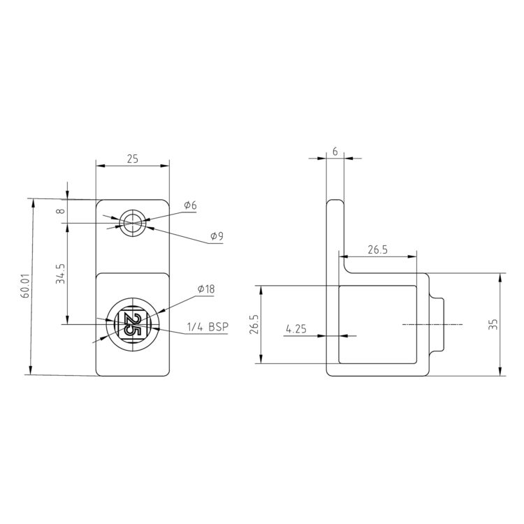 Rohrverbinder für Plattenbefestigung für quadratische Rohre - 25 mm