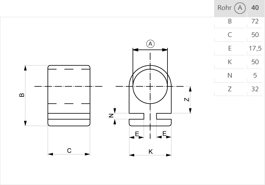 Halter für Fussleiste Aluminium 40mm