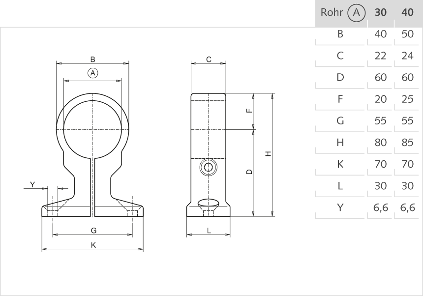 Mittelstütze Aluminium 40mm