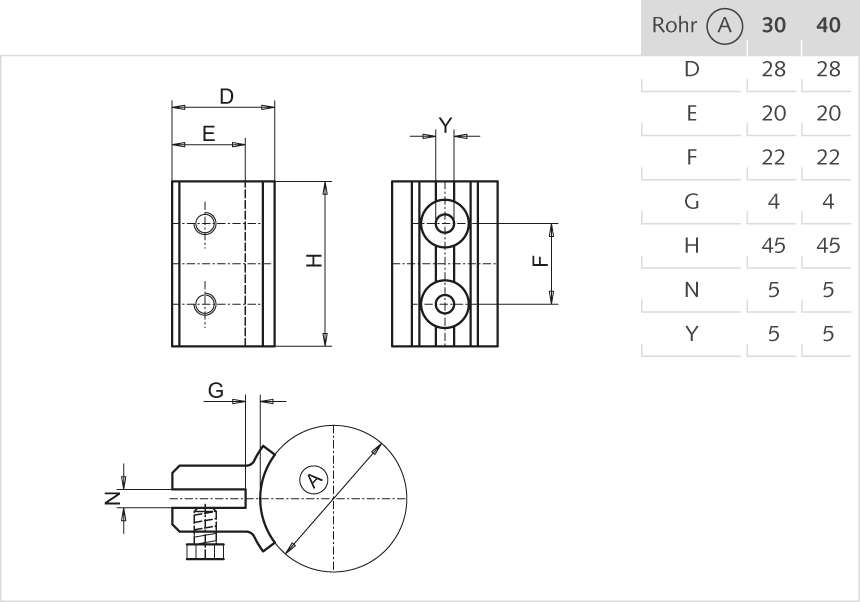 Scheibenhalter Aluminium 40mm
