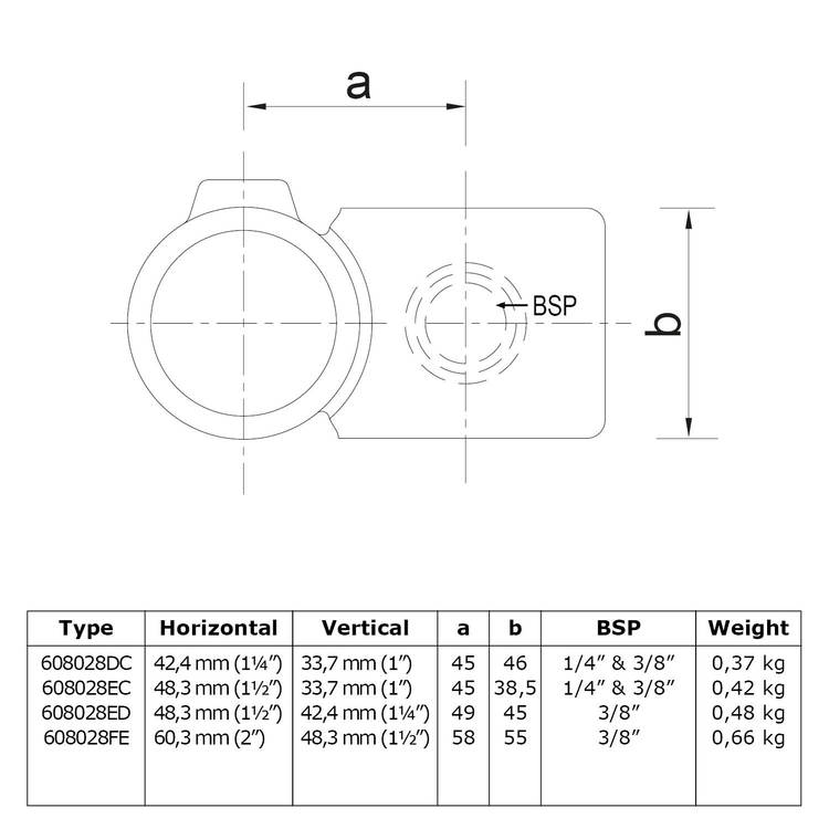 Kreuzstück, vorgesetzt, 90° Kombinationsmass 33.7 mm (1") - 26.9 mm (3/4”)