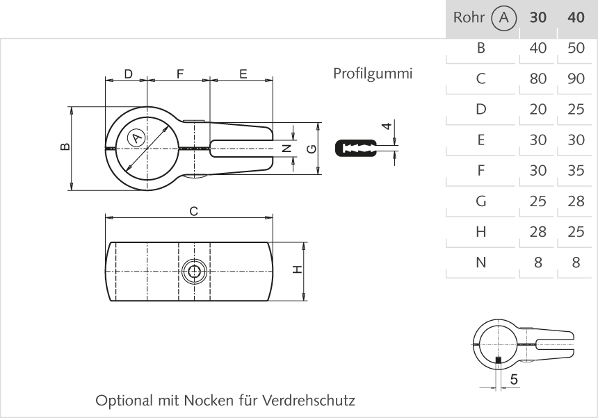 Trennwandhalter mit Nocke Aluminium 30mm