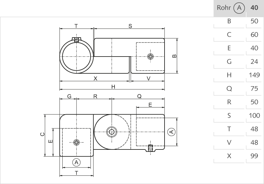 Kopf-Gelenkstück Alumium Aluminium 40mm