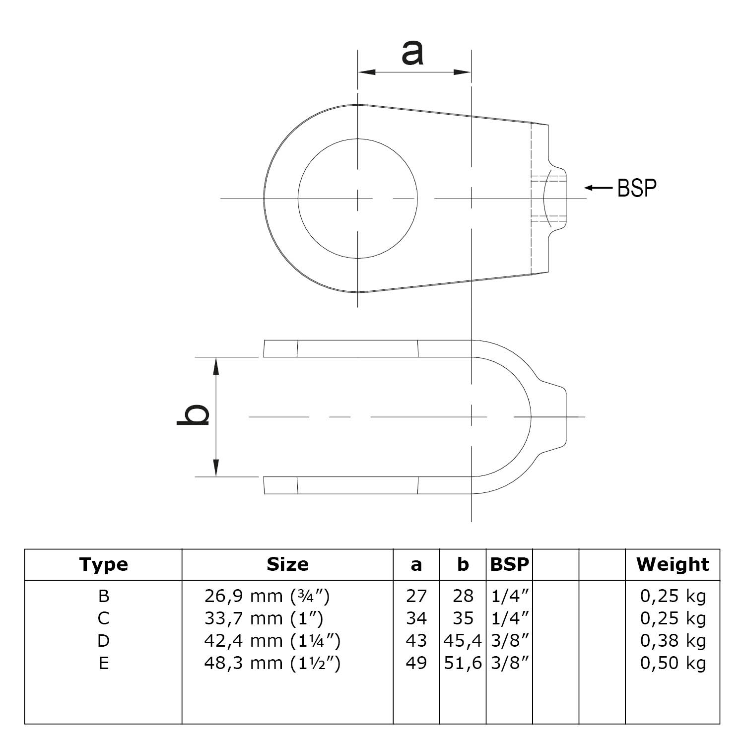 Kreuzstück, offen 33,7 mm (1”)