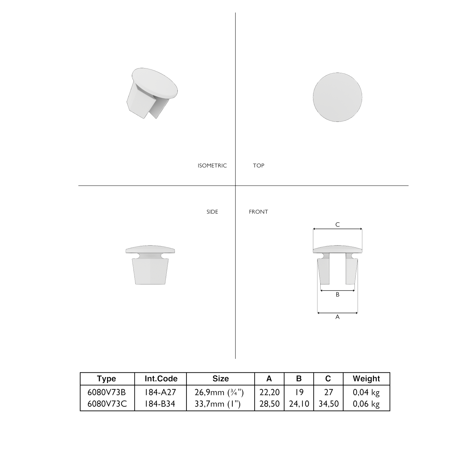 184T-B Stopfen. Metall - 33.7 mm braun