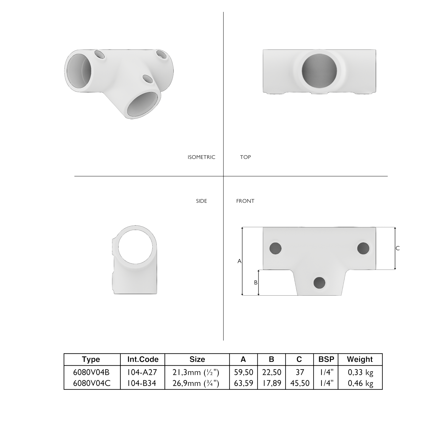 104-B T-Stück lang - 33.7 mm braun